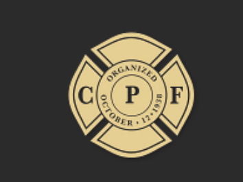Circular gold emblem logo of California Professional Firefighters with a Maltese cross design, featuring the letters C, P, and F around the center and the words “Organized October 11, 1873.”