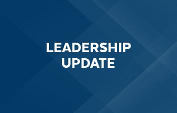 Blue background with white text, "Leadership Update."